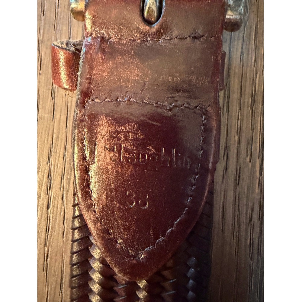 J. McLaughlin Mens Braided Leather Belt Dark Brown Woven Silver Buckle Size 36 - Picture 7 of 7